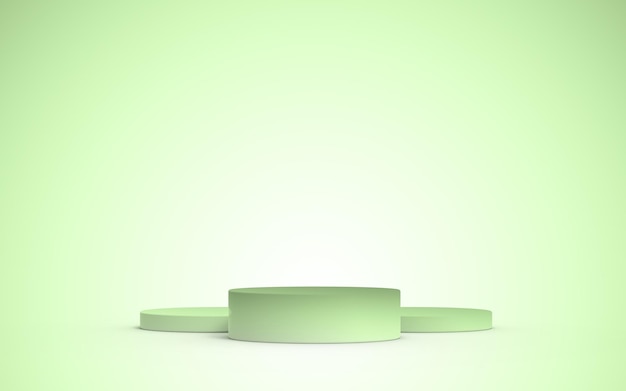 Podio verde chiaro 3D per la presentazione del prodotto Tre piattaforme a due livelli su sfondo sfumato verde e bianco Illustrazione 3D