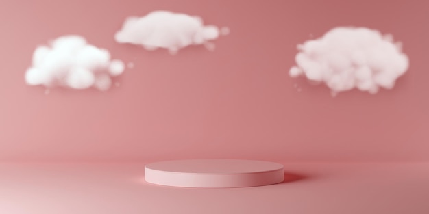 Podio vuoto con cilindro rosa con mockup nuvola Scena di studio dal design minimale astratto Sfondo di rendering 3d realistico