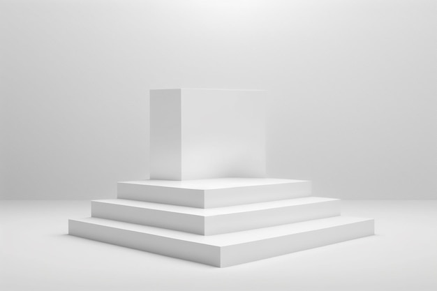 Podio vuoto o display a piedistallo su sfondo bianco con concetto di supporto per scale