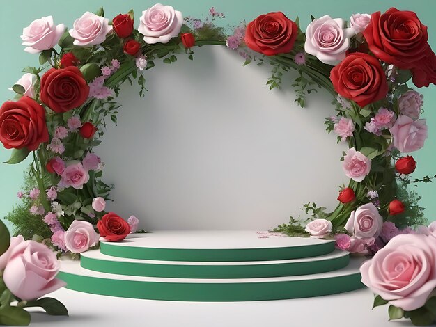 Podium 3D con fiore di rosa