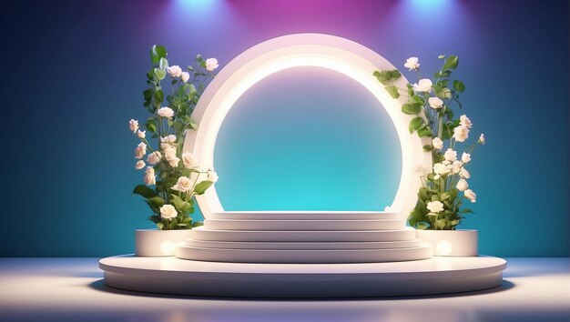 Podium 3d sfondo Un podio con un anello luminoso sopra