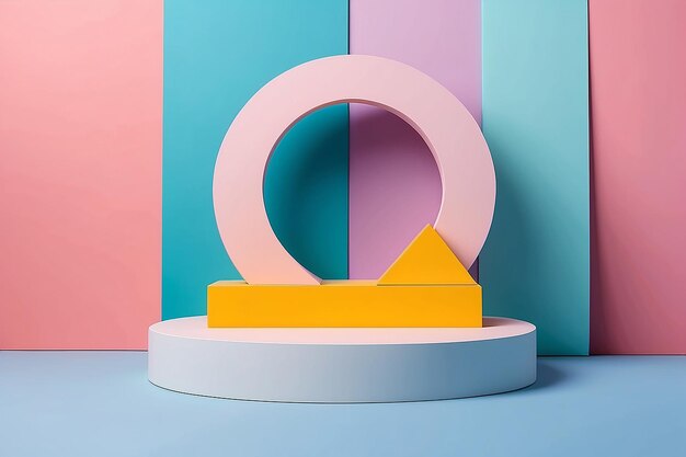 Podium a forma geometrica su uno sfondo colorato