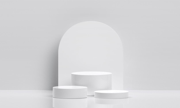 Podium bianco per l'esposizione di prodotti nella sala studio per la presentazione