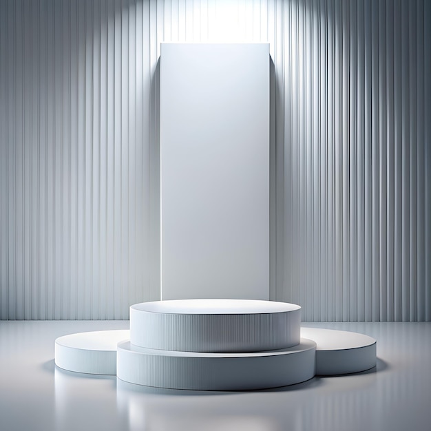 Podium bianco su piedistallo per l'esposizione di prodotti stand spazio vuoto palcoscenico studio sfondo rendering 3D