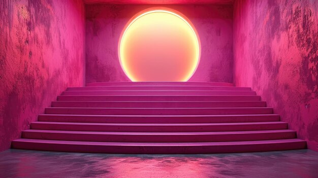 Podium circolare rosa con gradini per eleganti esposizioni