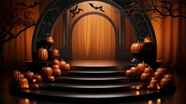 Podium di esposizione 3D di Halloween con zucche