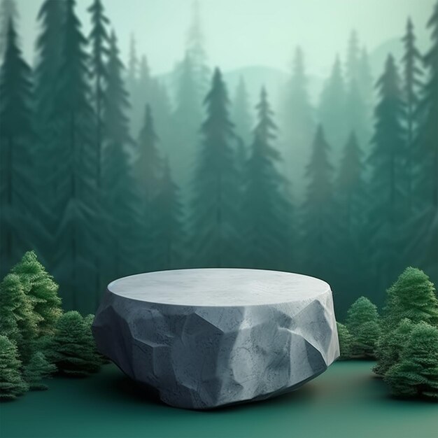 Podium di roccia grigia su piattaforma di roccia Illustrazione 3D