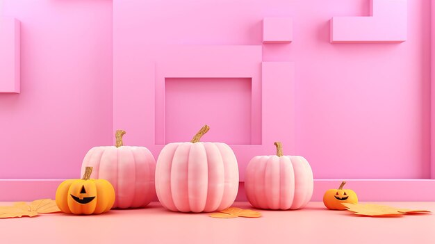 Podium di zucche di Halloween su sfondo arancione chiaro