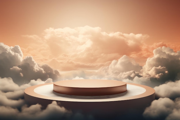 Podium in cielo futuristico per l'esposizione di prodotti Nuvole e promozione spaziale Magico