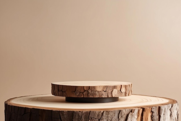Podium in legno con corteccia lastra di legno reale vuota rotonda piedistallo di forma naturale per il prodotto