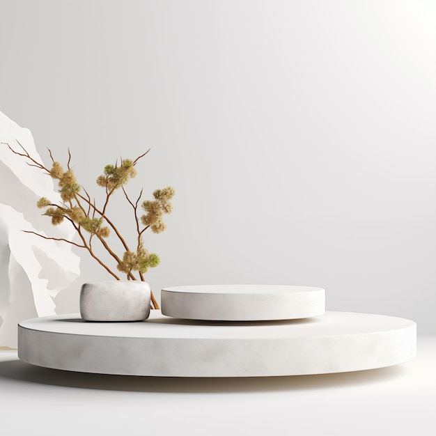 Podium in pietra bianca minimalista per la presentazione dei prodotti Spazio vuoto per l'esposizione