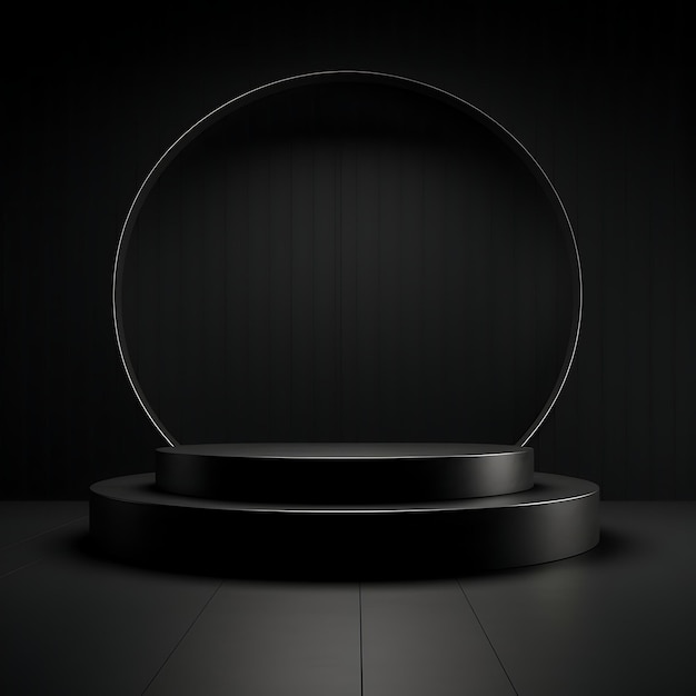 Podium nero vuoto su sfondo scuro Rendering 3D