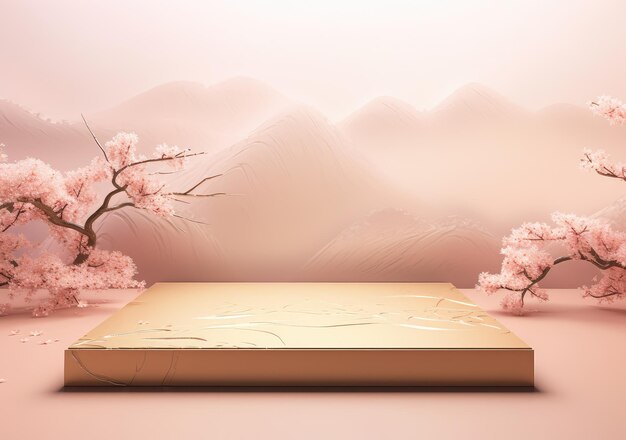 Podium piedistallo cosmetico prodotto di bellezza merci branding progettazione presentazione modello vuoto su sfondo rosa chiaro AI generativo