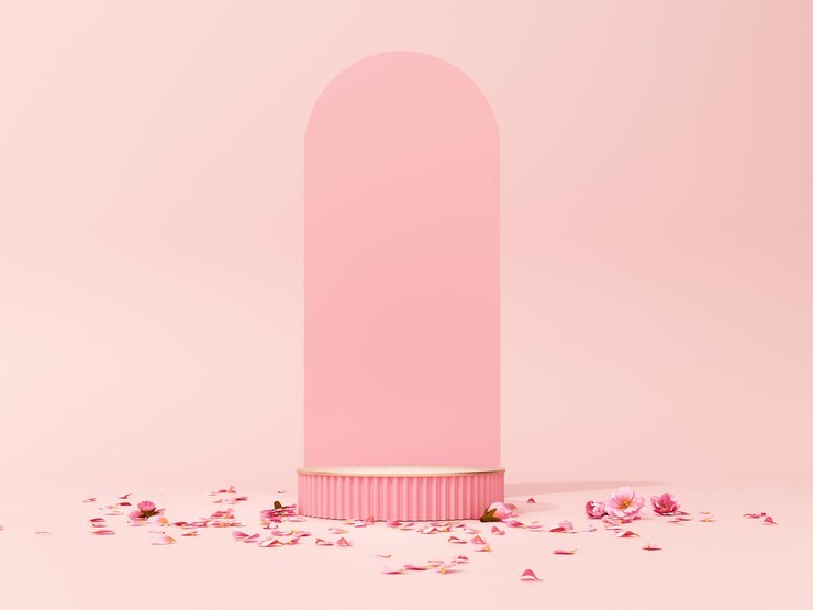 Podium premium su sfondo rosa biglietto di auguri per il giorno di San Valentino 3d render