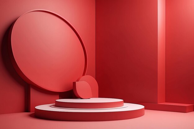 Podium rosso brillante e romantico minimo sfondo astratto forma geometrica in rendering 3D fase del premio