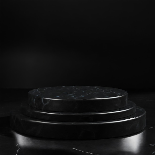Podium rotondo in marmo nero per la presentazione del prodotto Black Friday Generato da Ai