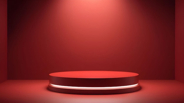Podium sullo sfondo rosso con illuminazione laterale piattaforma di prodotto demo studio.