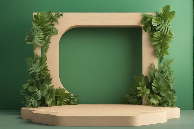 Podium verde vuoto per l'esposizione di prodotti cosmetici presentazione minima vetrina di prodotti pubblicitari