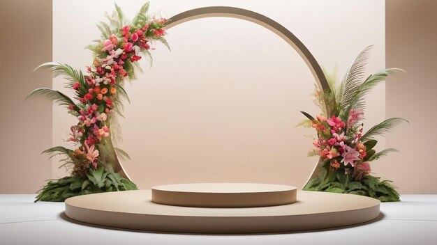 Podium vuoto per l'esposizione di fiori e foglie ambiente di decorazione