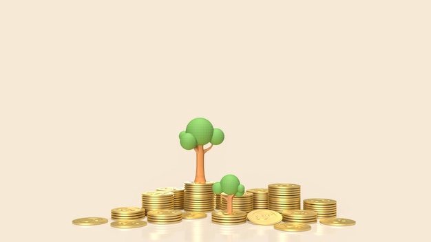 Pohon dan koin emas untuk konsep bisnis rendering 3d