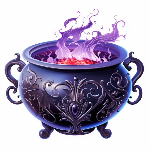 Poison cauldron pot Halloween illustrazione spaventosa horror design tatuaggio vettore fantasia isolata