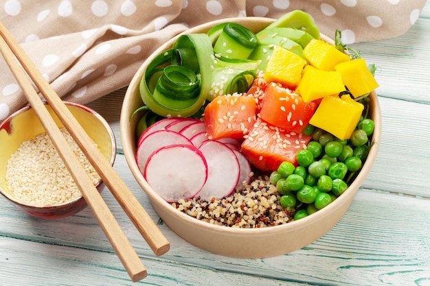 Poke bowl con cetriolo salmone e mango