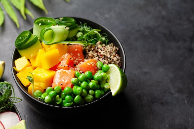 Poke bowl con cetriolo salmone e mango