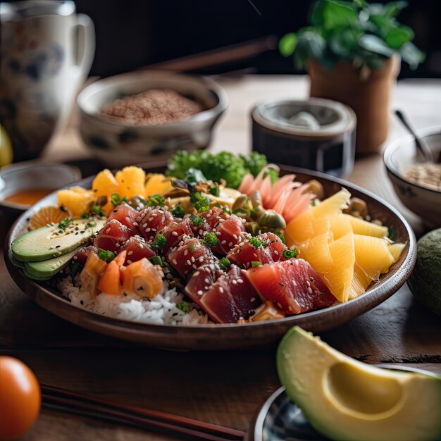 Poke bowl con cibo sano