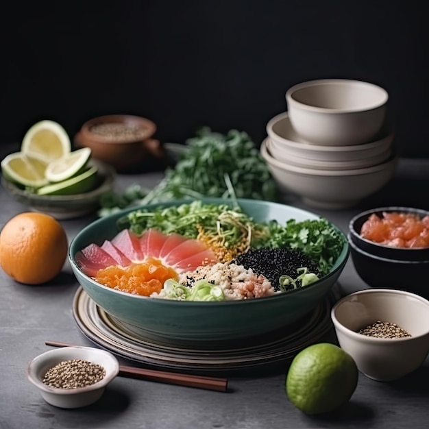 Poke bowl con cibo sano