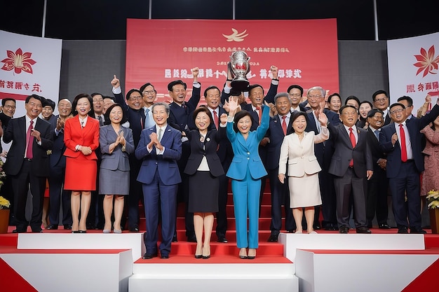 Politici del podio di Hong Kong festeggiano