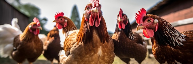 Polli in primo piano dell'azienda agricola IA generativa