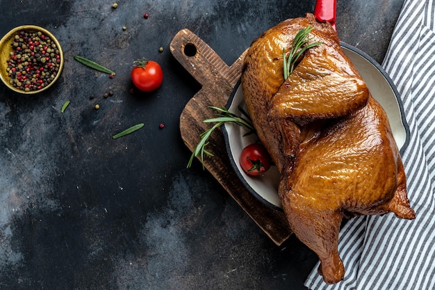 Pollo affumicato con rosmarino e pomodorini Cucina turca in stile rustico