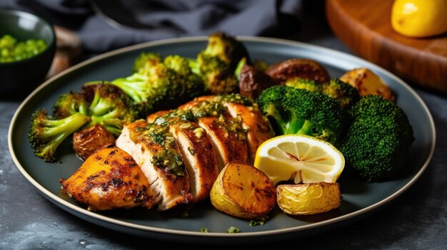 pollo al forno con patate e verdure vista dall'alto AI generativa Generato dall'IA