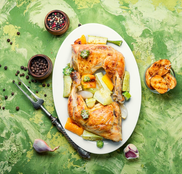 Pollo al forno con zucchine