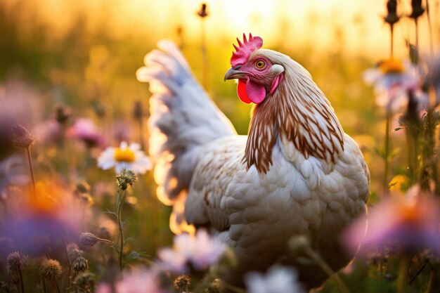 Pollo al pascolo nel prato