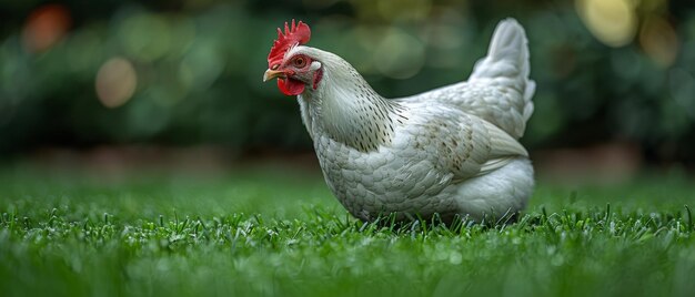 Pollo al pascolo su uno sfondo verde polli casalinghi