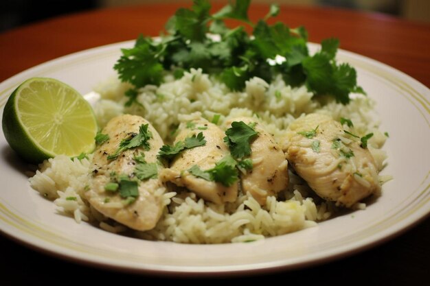 Pollo al tequila con riso al cilantro.