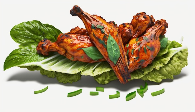 Pollo alla griglia con kebab di cipolla verde al forno senza sfondo AI Generated Photo