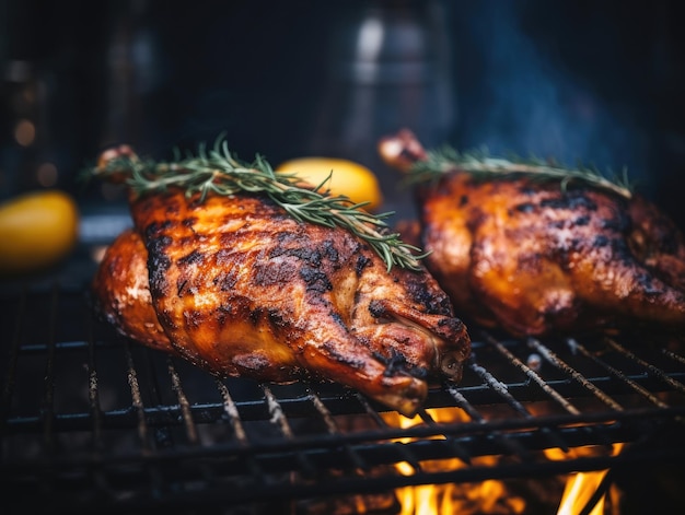 Pollo alla griglia su sfondo scuro IA generativa