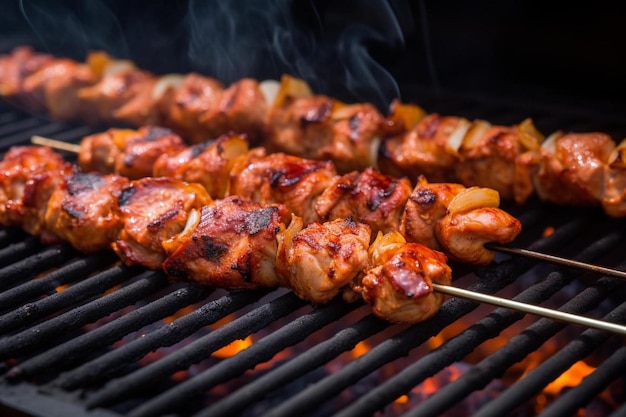 pollo alla griglia su una griglia con fiamme