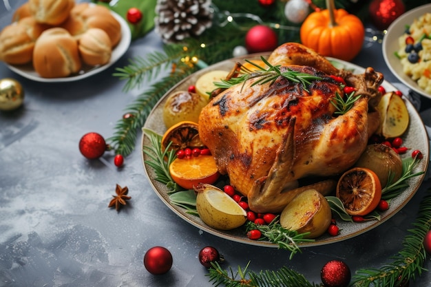 pollo arrosto sulla tavola concetto di cena di famiglia di Natale