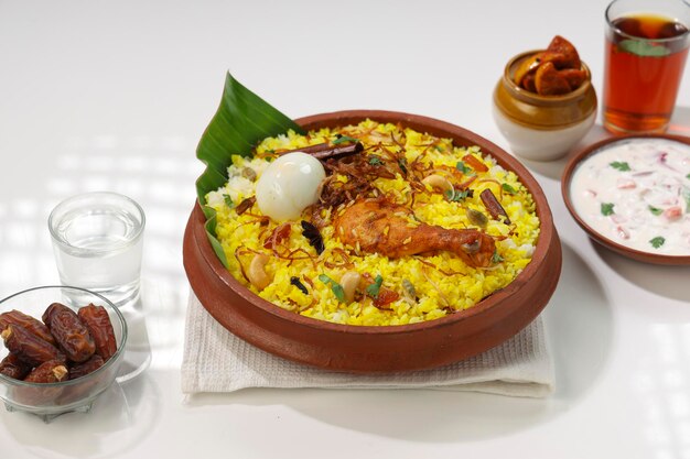 Pollo biryani Pollo in stile Kerala dhum biriyani disposto tradizionalmente in un vasellame di terracotta