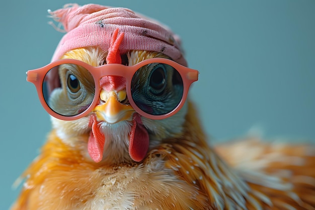 Pollo che indossa occhiali da vicino AI generativa
