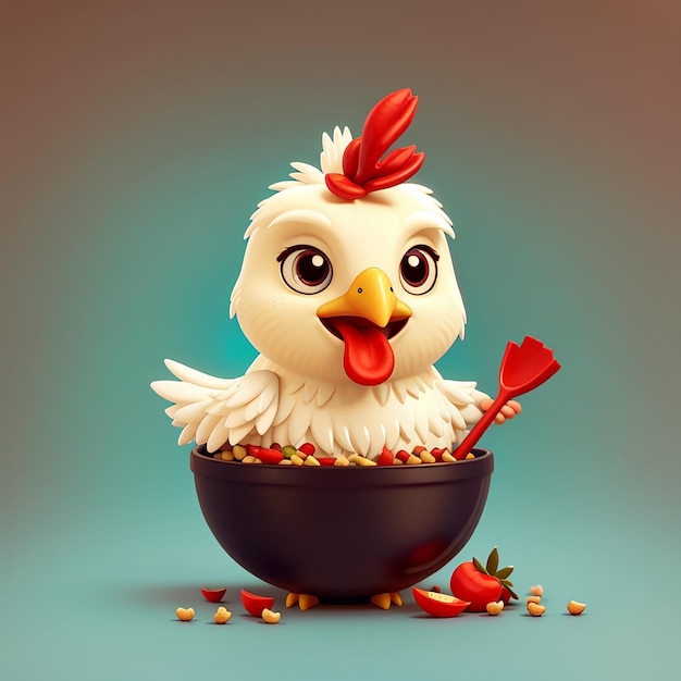 pollo che mangia peperoncino piccante cartone animato icona vettoriale illustrazione icona di cibo animale concetto isolato