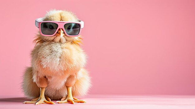 Pollo chic con visione realtà virtuale occhiali da sole sfondo solido