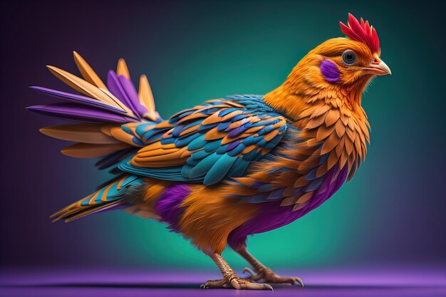 Pollo colorato su uno sfondo a colori solidi foto studio ai generative