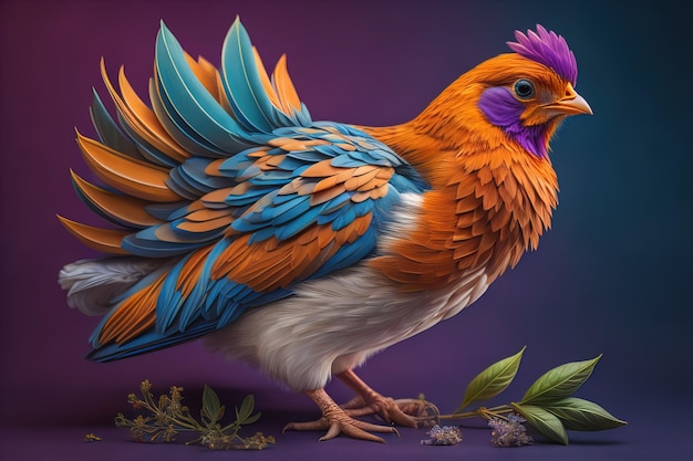 Pollo colorato su uno sfondo a colori solidi foto studio ai generative