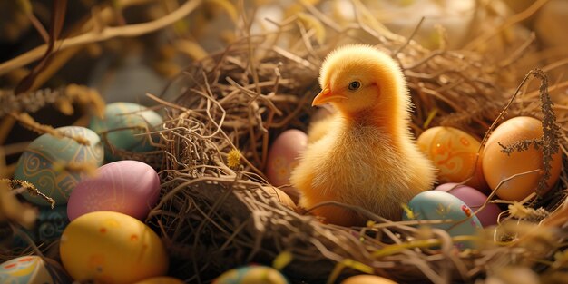 Pollo con uova di Pasqua nel nido