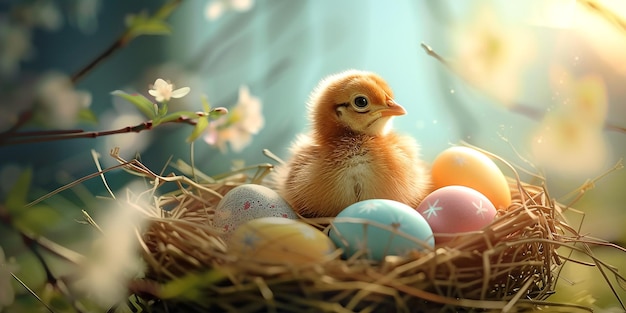 Pollo con uova di Pasqua nel nido