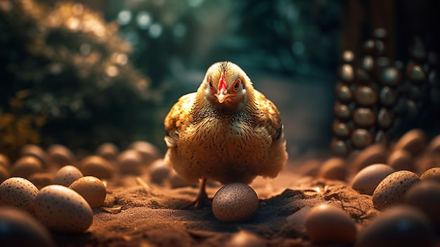 Pollo e uova di Pasqua nel nido Pasqua conceptgenerative ai